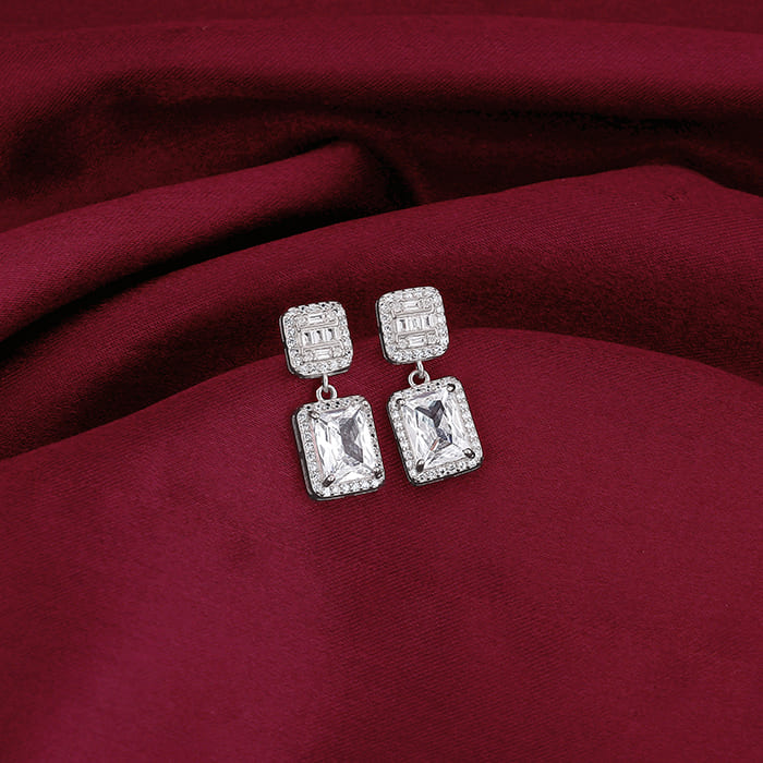 Anushka Sharma Silver Zircon Bold Baguette Earrings