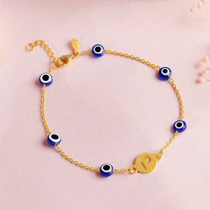 Rose Gold Personalised Evil Eye Initial Bracelet