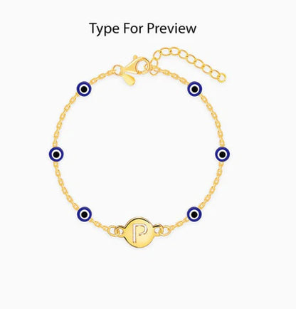Rose Gold Personalised Evil Eye Initial Bracelet