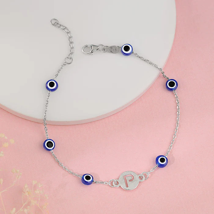 Rose Gold Personalised Evil Eye Initial Bracelet